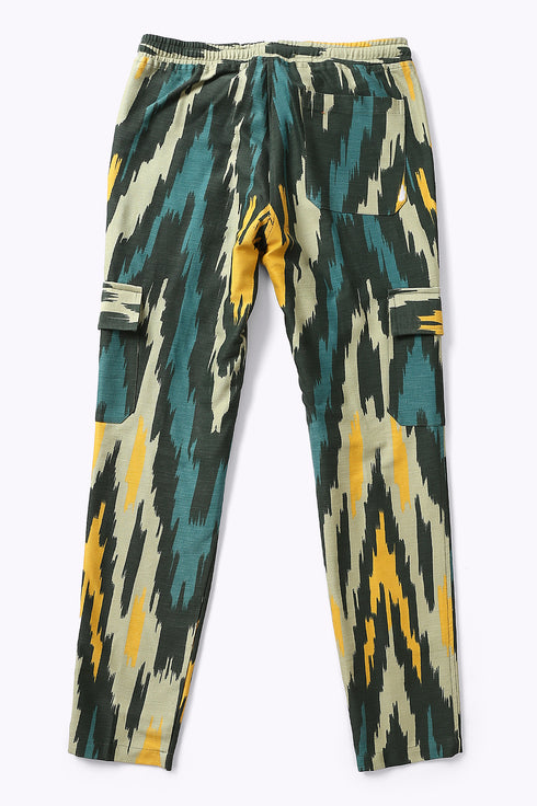 Straight leg pants in printed cotton gabardine with 2 flap pockets